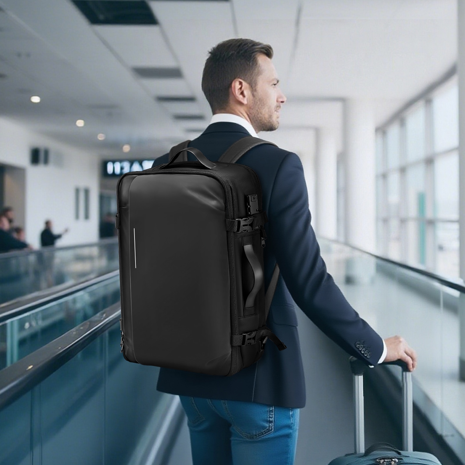 Vacuum Travel Backpack With Tsa Lock Expandable Carry On Bag Black_voghion.com
